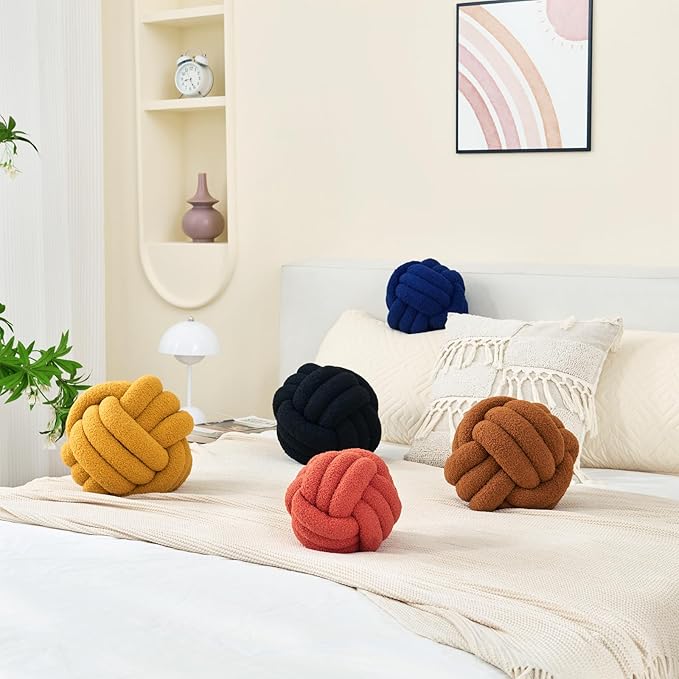 Petrella Knot Pillow Ball Round Throw Pillows Home Decor Cushion Decorative Aesthetic Throw Pillows，Lambswool Caramel 8inch