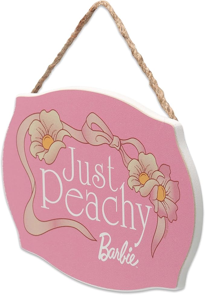 Mattel Barbie Just Peachy Hanging Wood Wall Decor - Cute Barbie Sign for Bedroom or Play Room