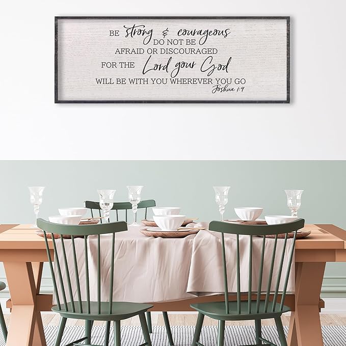 LuZhiQiang Christian Wall Decor Be Strong And Courageous Joshua 1:9 Bible Verse Sign 40"×15" Large Religious Scripture Prayer Faith Inspirational Quotes for Modern Living Room Hanging Art (Black)