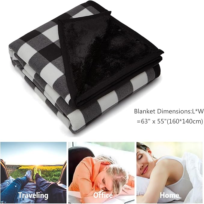 forestfish Fleece Wearable Blanket Oversized, Comfy Lightweight Lap Blanket Poncho Throw with Buttons, 63“x 55”(Black)