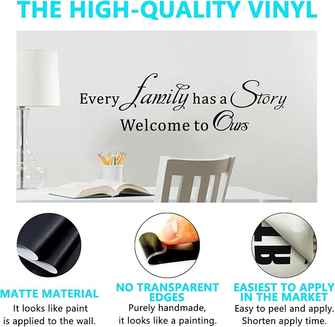 Motivational Home Wall Decals for Bedroom: Family Inspirational Quotes Vinyl Art Wall Stickers for Living Room Kitchen Apartment Bathroom - Every Family Has a Story 35" X 9.8"