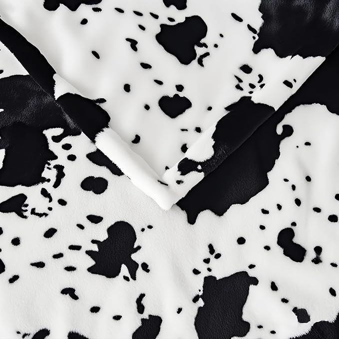 Cow Print Blanket, Ultra Soft Cozy Throw for Couch Bed and Travel, Cow Decor Throw Blankets for All Seasons 50"x60" (Black)
