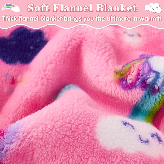 Lukeight Pink Rainbow Toddler Blanket Gifts for Girls, Plush Unicorns Throw Blanket for Kids and Adults, Thick and Warm Girls Blanket for Teens Birthday Gifts (Rainbow Unicorns, 50x60 Inches)