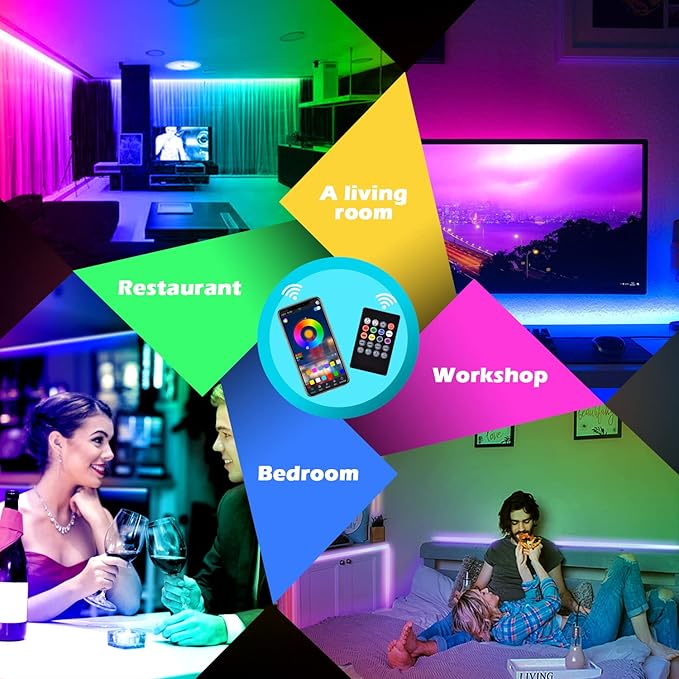 AILBTON Led Strip Lights,Music Sync Color Changing, Built-in Mic,Bluetooth App Control LED Tape Lights with Remote,5050 RGB Rope Light Strips (300FT)
