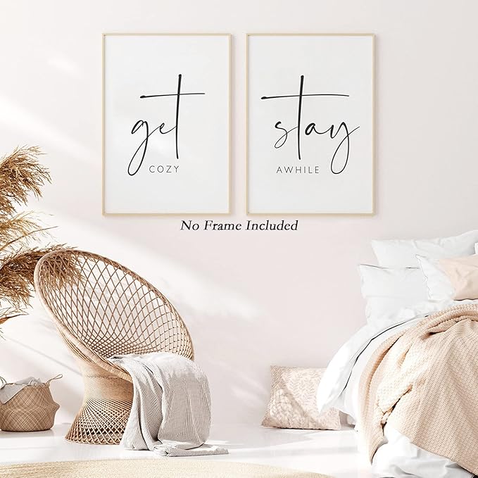 Pennclys Get Cozy Wall Art Decor Stay Awhile Sign Canvas Above Bed Wall Art Guest Bedroom Decor Lets Stay in Bed Pictures Modern Painting Artwork for Living Room Guest Room 16x24x2 Inch Unframed