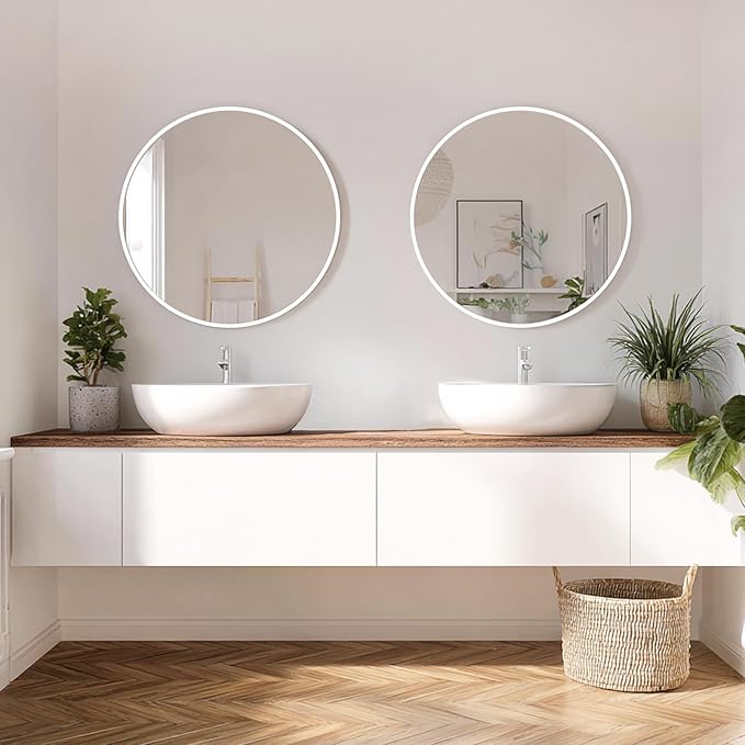 White Round Mirror 24 inch, 2 Pack White Circle Mirror, Round Bathroom Mirrors Metal Frame for Bathroom, Bedroom, Living Room, Hallway.