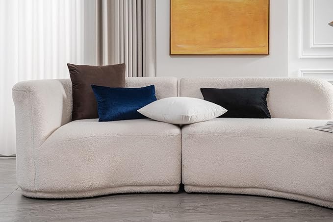 DEZENE Throw Pillow Covers 22x22 Ivory White: Pack of 2 Cozy Soft Velvet Square Modern Luxury Decorative Throw Pillow Cases for Sofa Couch Living Room Bed Home Decor