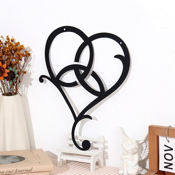 Bnesi Infinity Heart Metal Wall Art Love Signs for Home Decor Black Wall Decor Above Bed Wall Decor Minimalist Wall Art for Living Room Bedroom Bathroom Kitchen (Style L)