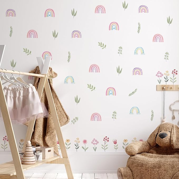 QUCHENG Nursery Wall Stickers Boho Kids Room Decor Girls Bedroom Removable Wall Decals Vinyl Murals DIY Cute Decorations 12 Sheets