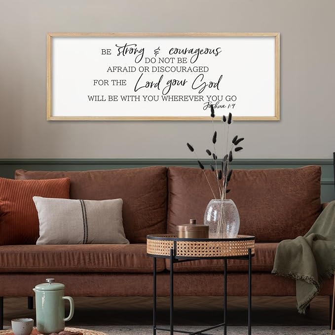 comurdyo Be Strong and Courageous Sign Joshua 1:9 Wall Decor 40"x15" Bible Verse Plaque Christian Faith Inspirational Quote Large Rustic Wooden Wall Hanging Art (Wood)