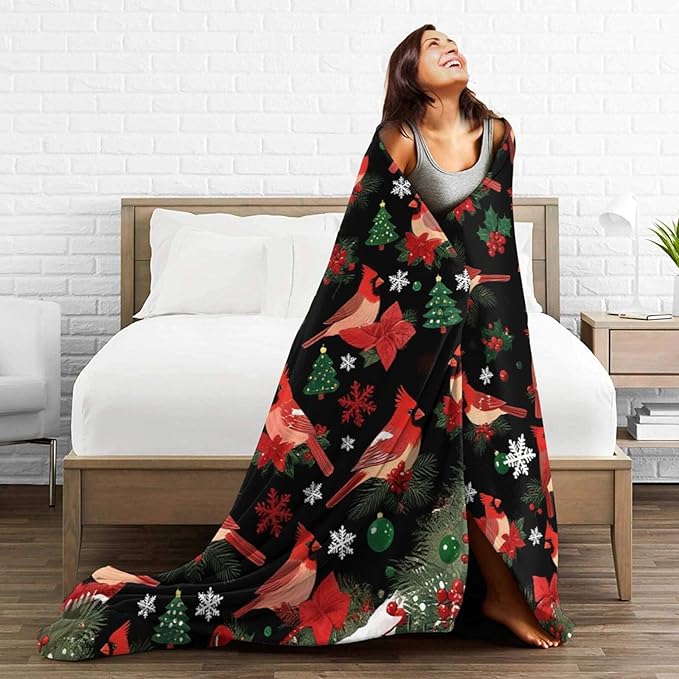 Red Cardinal Throw Blanket - Soft Plush Fleece Winter Birds Bedding Blankets- Cozy Cardinal Stuff Gifts for Women Girls Kids Adults 60"X80"
