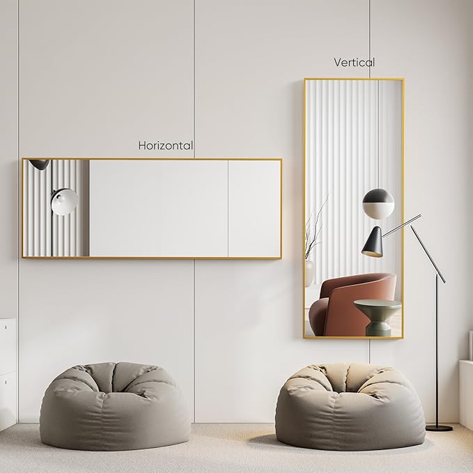 NEWBULIG Full Length Mirror 71.1"x25" for Bedroom, Full Body Mirror with Stand, Hanging or Leaning for Wall, Aluminum Alloy Thin Frame Floor Standing for Living Room, Long, Classical Gold