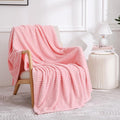 Puncuntex Flannel Fleece Throw Blanket Light Pink 108"×90",Super Soft Plush Cozy Blanket with Square Grid Design Luxury for Couch Sofa Chair