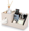 Sumnacon Square Linen Tissue Box Cover - Decorative Cube Tissue Cover with Side and Top Organizer, Modern Tissue Holder for Living Room Vanity Night Stand Table Countertop Office, Beige