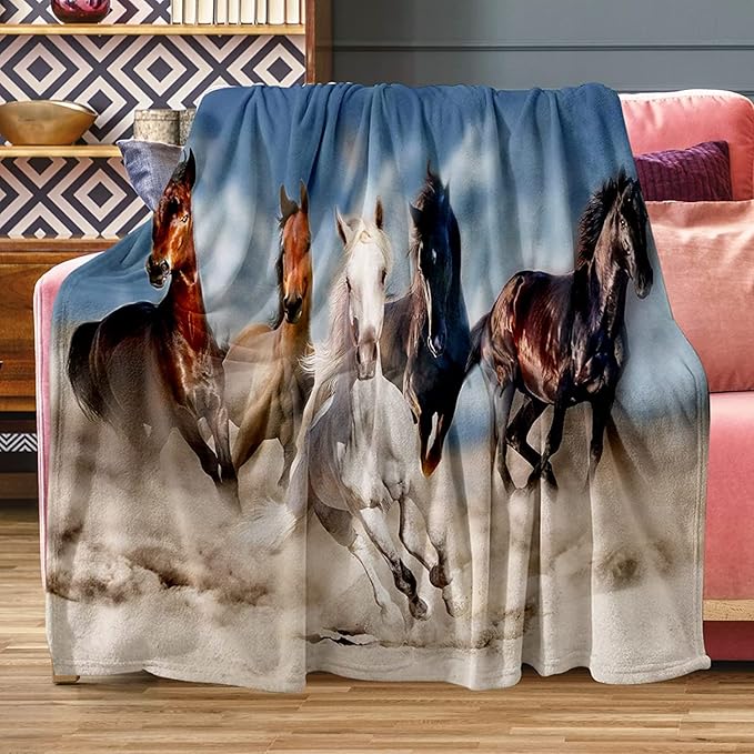 Horse Blanket, Soft Warm Fuzzy Fleece Plush Blanket 60''x50'', Smooth Cozy Flannel Throw Blanket for Bed/Couch/Office/Camping