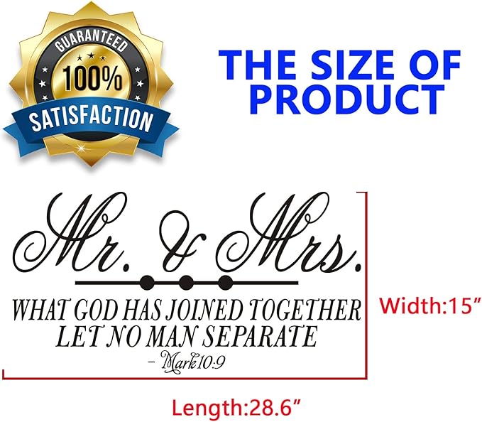 SEATUNE Wall Decals for Women, Bible Verse Wall Decals, Quotes Love Couples Positive Marriage Married Headboard Life Home Vinyl Art Stickers Mr and Mrs What God Has Joined Together Let Mark 28.6"X15"