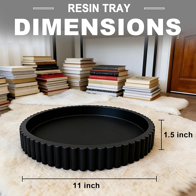 Round Decorative Tray for Coffee Table Decor - Resin Modern Table Centerpieces Decorative Trays for Kitchen, Dining, Living Room, Home Decor Housewarming Gift - Black