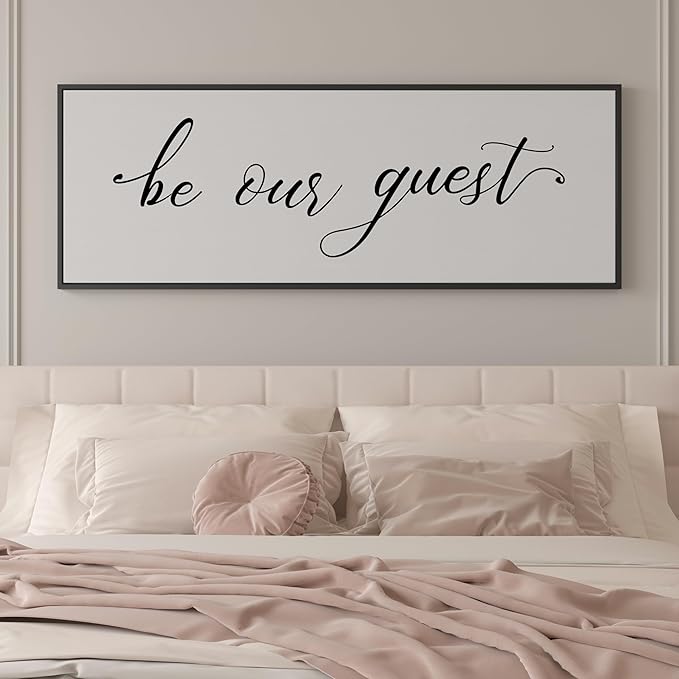PEONIA 41" x 15" Be Our Guest Wall Decor - Be Our Guest Framed Above Bed for Bedroom Wall Decor Minimalist And Aesthetic Wall Art Canvas Signs (Black)