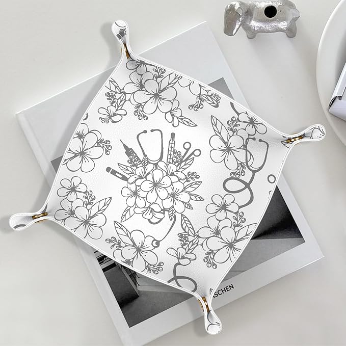 Nurse Appreciation Gift for Women, Nursing Student or Practitioner, for Nurse Week or Day,PU Leather Catchall Tray Jewelry, Keys, Watch, and Accessories Organizer 7.87x7.87in