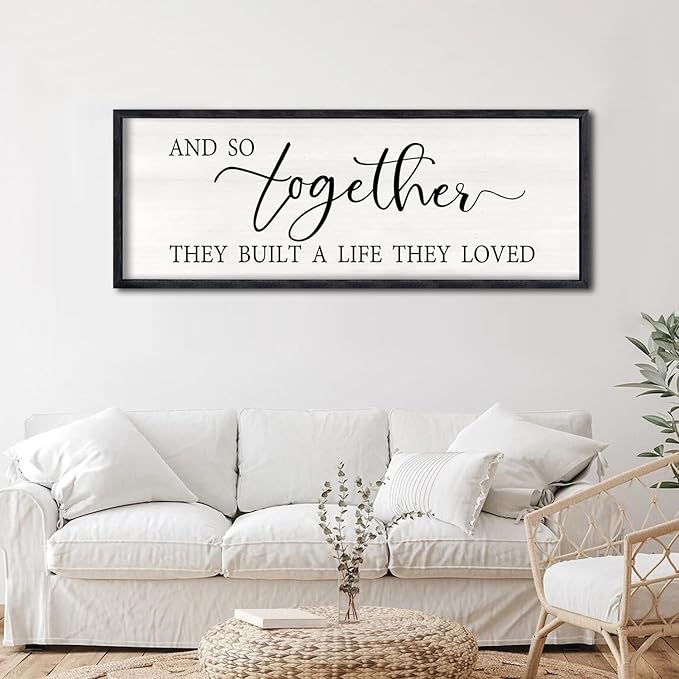 Foutcheou And So Together They Built a Life They Loved Sign: Large Above Bed Wall Decor 32"×12" for Bedroom Over Bed Wall Art Hanging (Black)