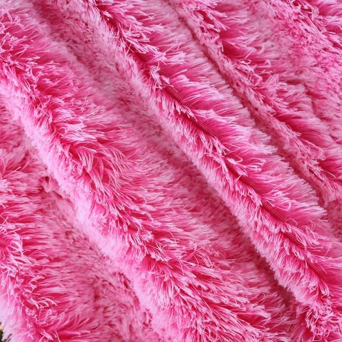 Plush Super Soft Blanket Bedding Sofa Cover Furry Fuzzy Fur Warm Throw Qulit Cozy Couch Blanket for Winter (51"x63",Rose Pink and White)