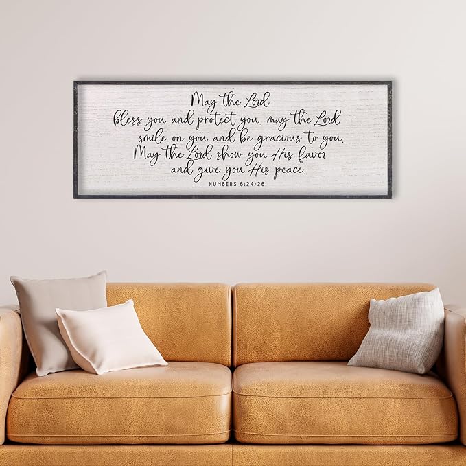 LuZhiQiang Scripture Wall Art 40"x15" May The Lord Bless You And Protect You Numbers 6:24-26 Bible Verse Sign for Living Room Rustic Inspirational Christian Home Large Wood Framed Wall Decor (Black)