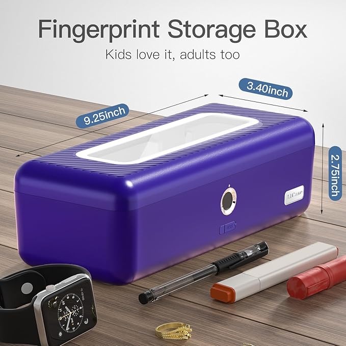 AICase Biometric Fingerprint Storage Box,AICase Portable Cash Jewelry Security Case Lock Box Safe,Combination Lock for Car, Home,Office Travel Blue