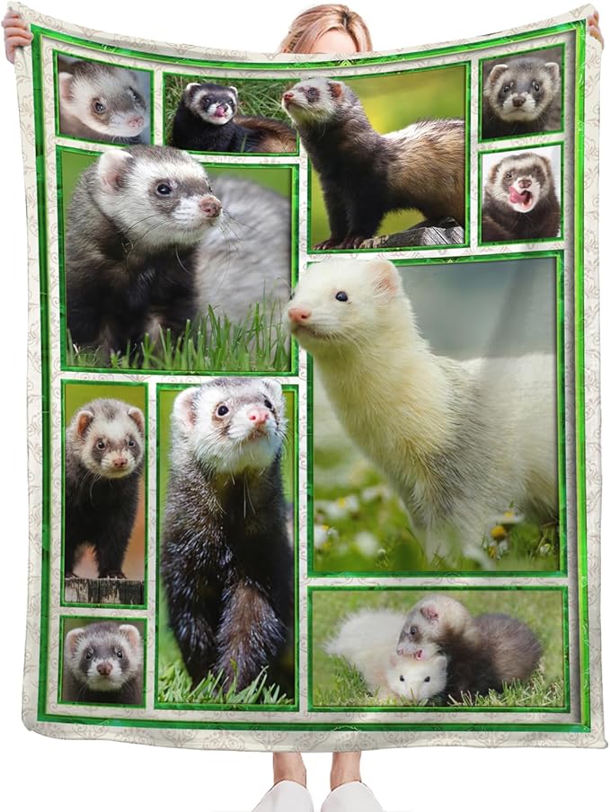 Ferret Blanket for Girls Women Boys Men Adults Kids Soft Cozy Fleece Cute Ferrets Throw Blankets Gifts Warm Flannel Plush Lightweight Decor for Couch Bed Sofa 60"X50"