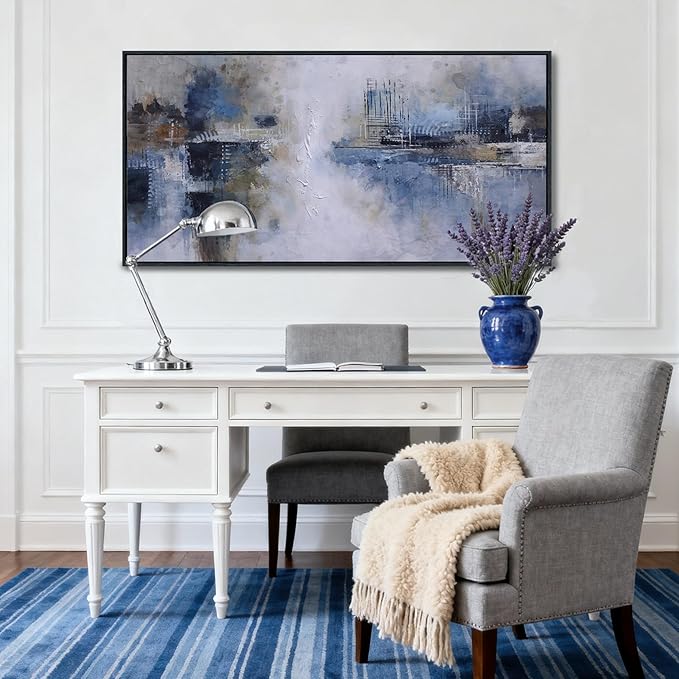 AJAZIKO Abstract Canvas Wall Art, Blue Wall Art for Living Room Modern Artwork for Walls, Pictures for Above Bed, Large Decor for Bedroom and Office Contemporary Wall Decor 29×58IN