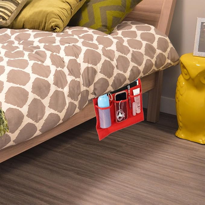 PATIKIL Bedside Caddy, Bedside Organizer with 5 Pockets, Brown, Canvas, Minimalist Style