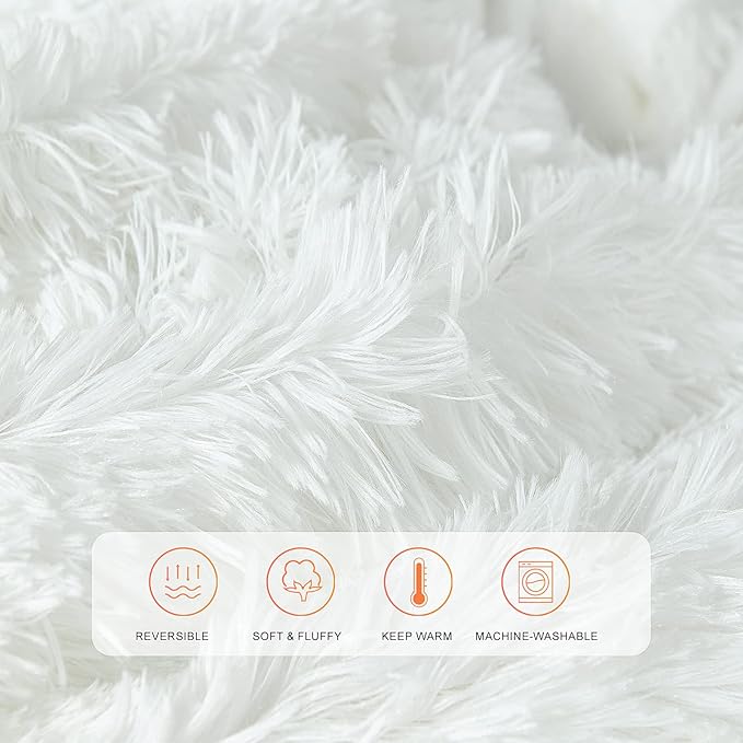 TOONOW Extra Soft Fuzzy Faux Fur Blanket Queen Size 78"x90", Reversible Lightweight Decorative Blankets and Throws Super Soft Cozy Microfiber Fleece Fuzzy Blankets for Couch Bed, Pure White