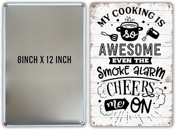 QIONGQI Funny Kitchen Quote My Cooking is Awesome Metal Tin Sign Wall Decor Retro Kitchen Signs with Sayings for Home Kitchen Decor Gifts