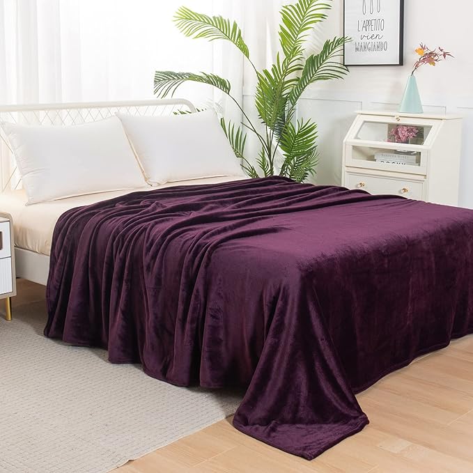 Elegant Comfort Luxury Velvety Feel Blanket, All-Season Lightweight Blanket, Ultra Plush, Soft, Cozy-Fuzzy Flannel Fleece for Couch, Sofa, Bed, Travel, Solid Design, King/California King, Purple