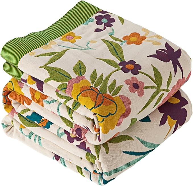 Queen Size Spring Boho Throw Blanket,Reversible Muslin Blankets for Adults, Ultra Soft Cozy Cotton Throw Blanket,Bohemian Mexican Boho Quilted Blankets,Golden Phoenix,80"x90"