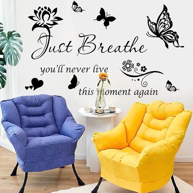 Inspiring Positive Quotes Wall Sticker - Just Breathe Decals, Inspirational Art for Women Girls Bedroom Living Room - Encouragement Gifts Home Decoration