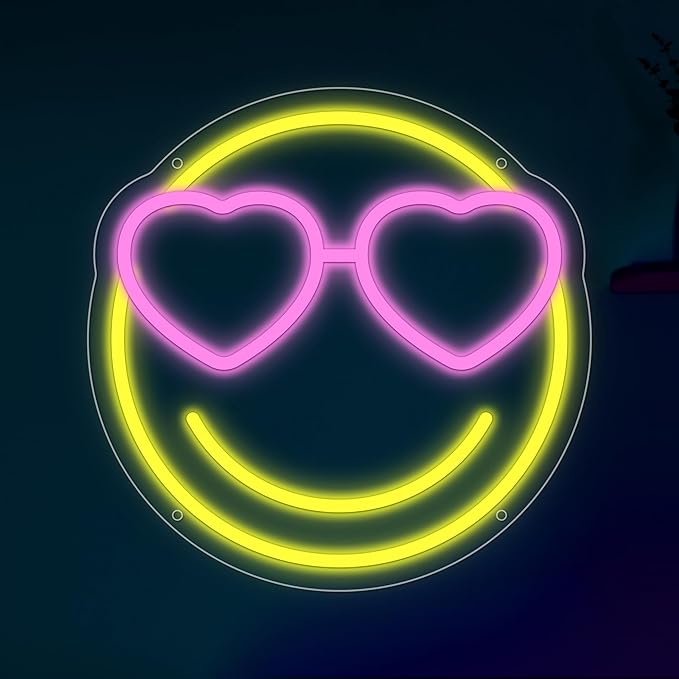 Smile Face Neon Sign, Funny Smile Face Led Neon Signs for Wall Decor, Dimmable Neon Light for Bedroom, Game Room, Kids Room, Bar Decoration, USB Light Up Signs for Wedding Birthday Party