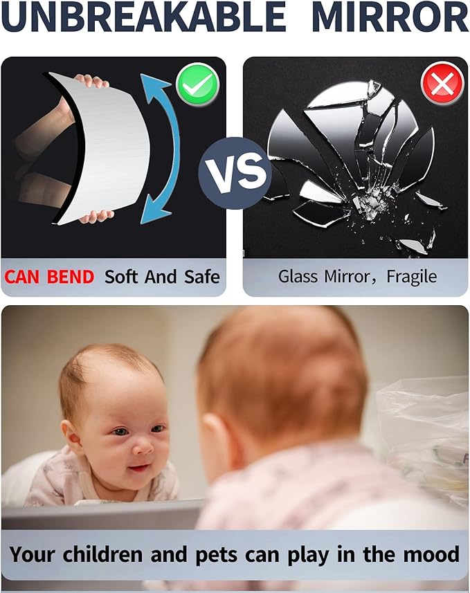 Full Length Mirror for Kids Safety Shatterproof Mirror,Plastic Wall Mirrors,Made of Acrylic Plexiglass Mirrors,4 Pcs 10"x10",Long Bedroom Door Closet Miroir,Workout for Home Gym Body Miroir
