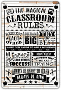QIONGQI Funny classroom Rules Metal Tin Sign Wall Decor Rustic Farmhouse Classroom Sign Decor Gifts(Wooden Style)