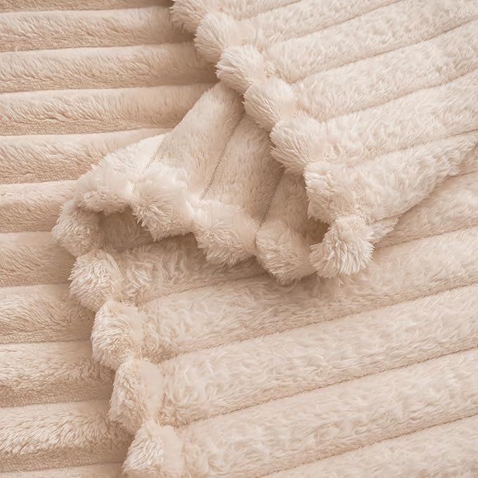 Vessia Flannel Fleece Throw Blanket for Couch,Sofa,Bed, 300GSM Striped Camel Throw Blanket for Adults and Kids, Super Soft Warm Cozy Lightweight Home Decor for All-Season(50x70inch)