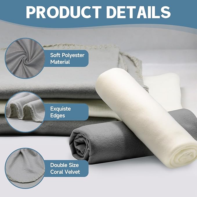 12PCS Fleece Throw Blankets Bulk 60 x 50 in Soft Blankets Fabric Warm Lightweight Wool Blanket Cozy Coverlet for Beds Sofas Home Wedding Season and Valentine's Day(Beige + Light Gray)