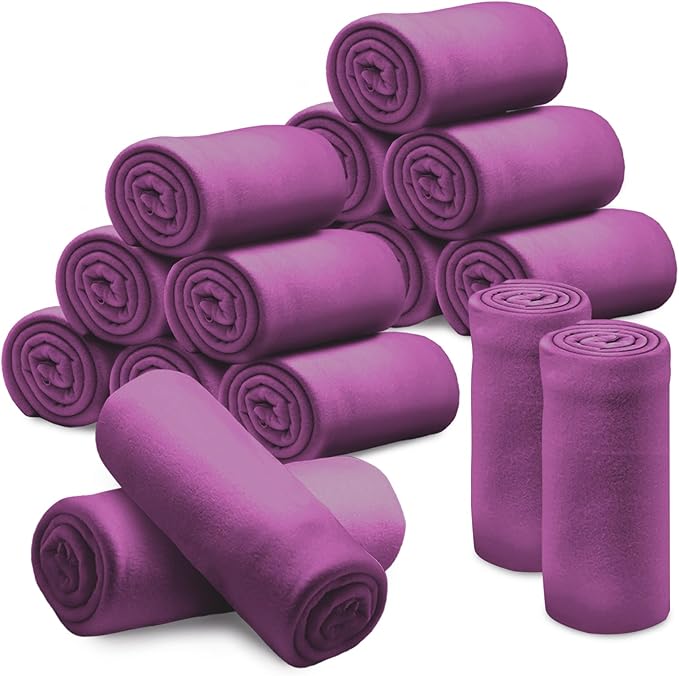 12PCS Fleece Throw Blankets Bulk 60 x 50 in Soft Blankets Fabric Warm Lightweight Wool Blanket Cozy Coverlet for Beds Sofas Home for All Seasons (12, Purple, 50"x60")