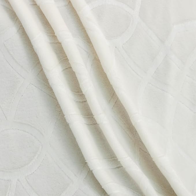 Soft Cozy Fleece Throw Blanket, 50x60 Inches – Lightweight Plush Blanket for Couch, Fuzzy 3D Jacquard Design, for Sofa, Bed & Travel - Ivory White