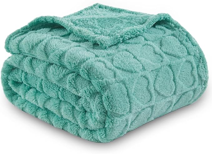 NEWCOSPLAY Super Soft Queen Blanket Sage Green Love Premium Silky Flannel Fleece 3D Heart Checkered Lightweight Bed Blanket All Season Use (Sage Green Love, Queen(90"x90"))