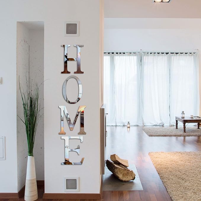 Zonon 3D Home Wall Decor Letter Sign Acrylic Mirror Wall Decor Stickers Family Farmhouse Decals for Home Room Bedroom Mirror Decoration 47x 11.8 Inch(Silver)