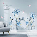 wondever Blue Lily Flower Wall Stickers Floral Butterfly Peel and Stick Wall Art Decals for Living Room Bedroom TV Wall