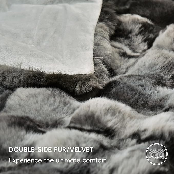 PHF Luxury Faux Rabbit Fur Blanket Twin Size, Ultra Soft Fluffy Plush Cozy Warm Bubble Blanket for Bed, Couch, Sofa Decorative, Thick Reversible Suitable for Fall & Winter, 60" x 80", Tie Dye Charcoal