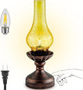 Touch Control Vintage Table Lamp | 3-Way Dimmable Rustic Retro Farmhouse Bedside Lamp with Amber Glass Shade and LED Bulb for Bedroom, Living Room, Cabin, Office