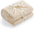 Snuggle Sac Herringbone Throw Blanket for Couch, Reversible Super Soft Warm Blankets Cozy Knit Fuzzy Plush Lightweight Throws for Sofa, Bed, Camping, Beige, 50x60 inches