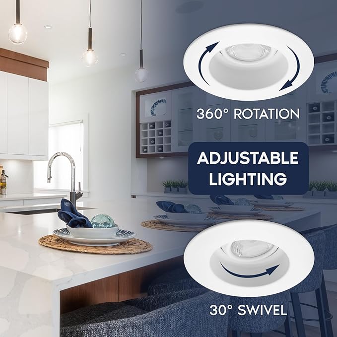 LUXRITE 2-Inch Regressed Gimbal LED Recessed Light, 5 Color Selectable 2700K-5000K, 6 Watts, 400 Lumens, Ceiling Spotlight 360º + 30º Rotation, Dimmable, CRI90, IC & Wet Rated, ETL Listed (12 Pack)