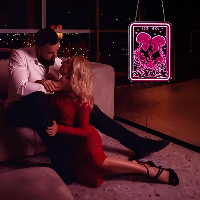 Neon Sign, Skull Lover Neon Signs for Wall Decor - Pink LED Light for Man Cave, Bedroom, Gaming Room - USB Powered Light Up Sign Halloween Christmas Party Decoration
